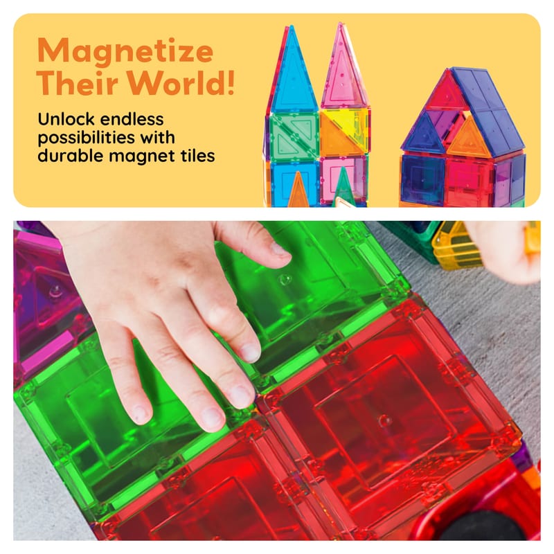 PicassoTiles 100 Piece Set 100pcs Magnet Building Tiles Clear Magnetic 3D Blocks Construction Playboards, Creativity Beyond Imagination, Inspirational, Recreational, Educational Conventional