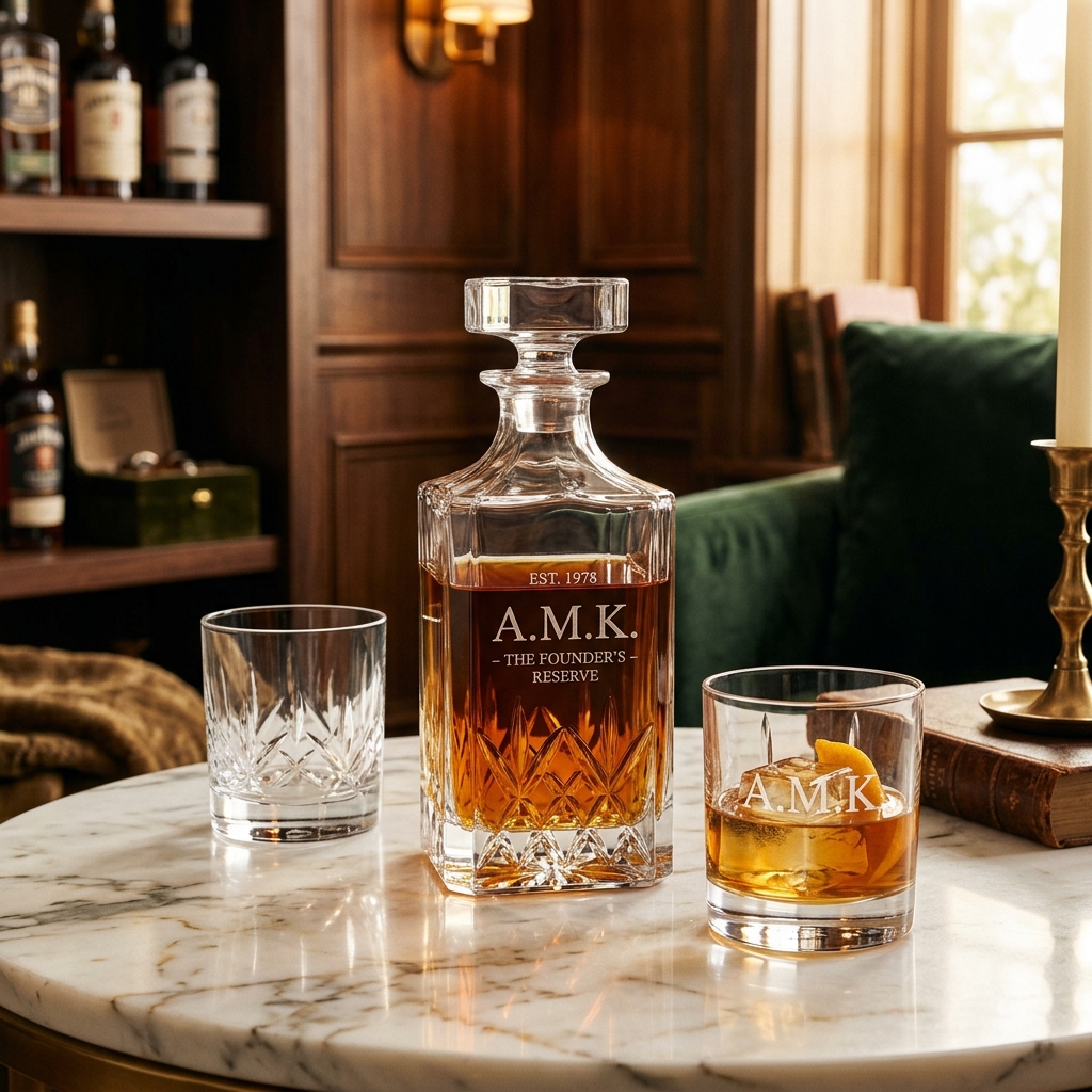 Engraved Whiskey Decanter Set