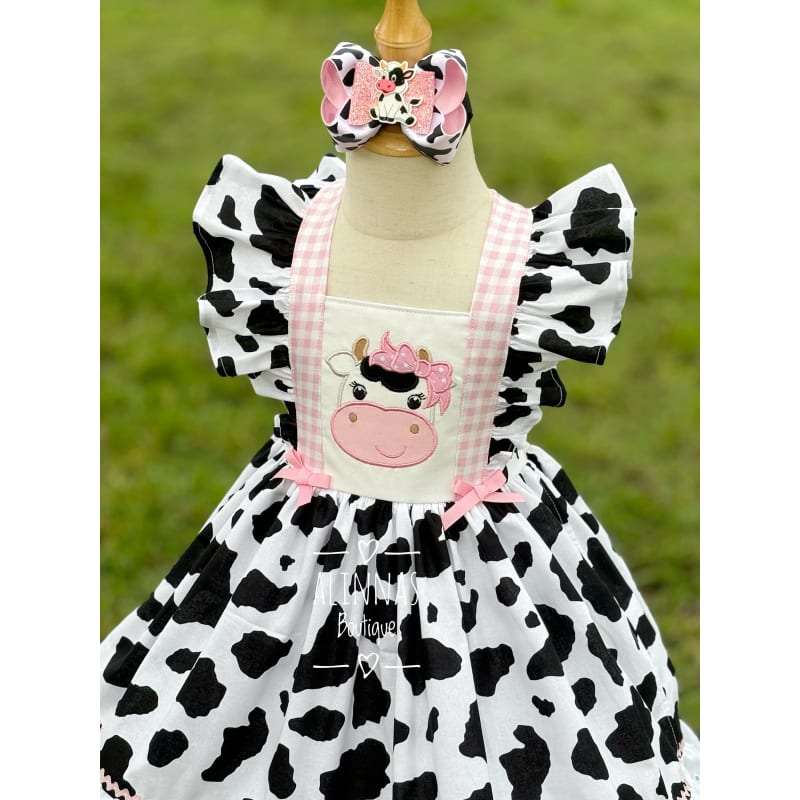 PRCSEE Toddler Girls Dress – Cattle Cartoon Print Flutter Sleeve (2-8Y)